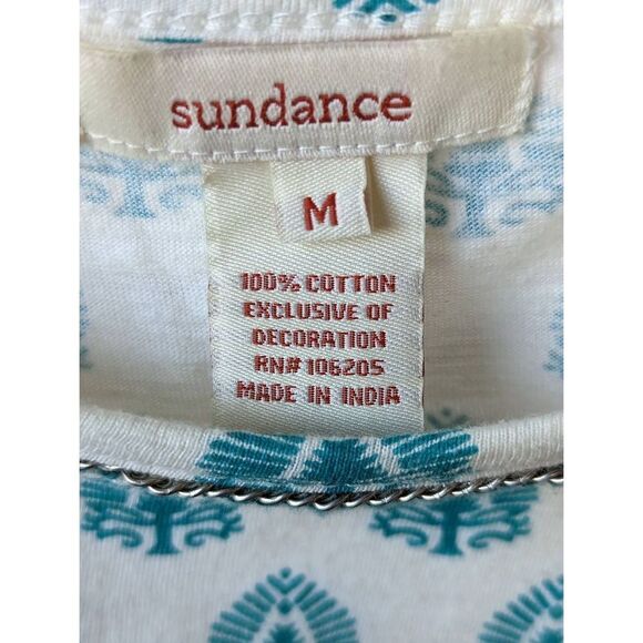 Sundance Women's White & Green Tree Print Slit Back Short-Sleeve Shirt Size M - Picture 2 of 4